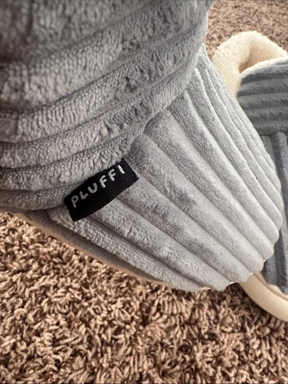 Children's Plush Gray Slip-On Slippers with Cream Fleece Lining